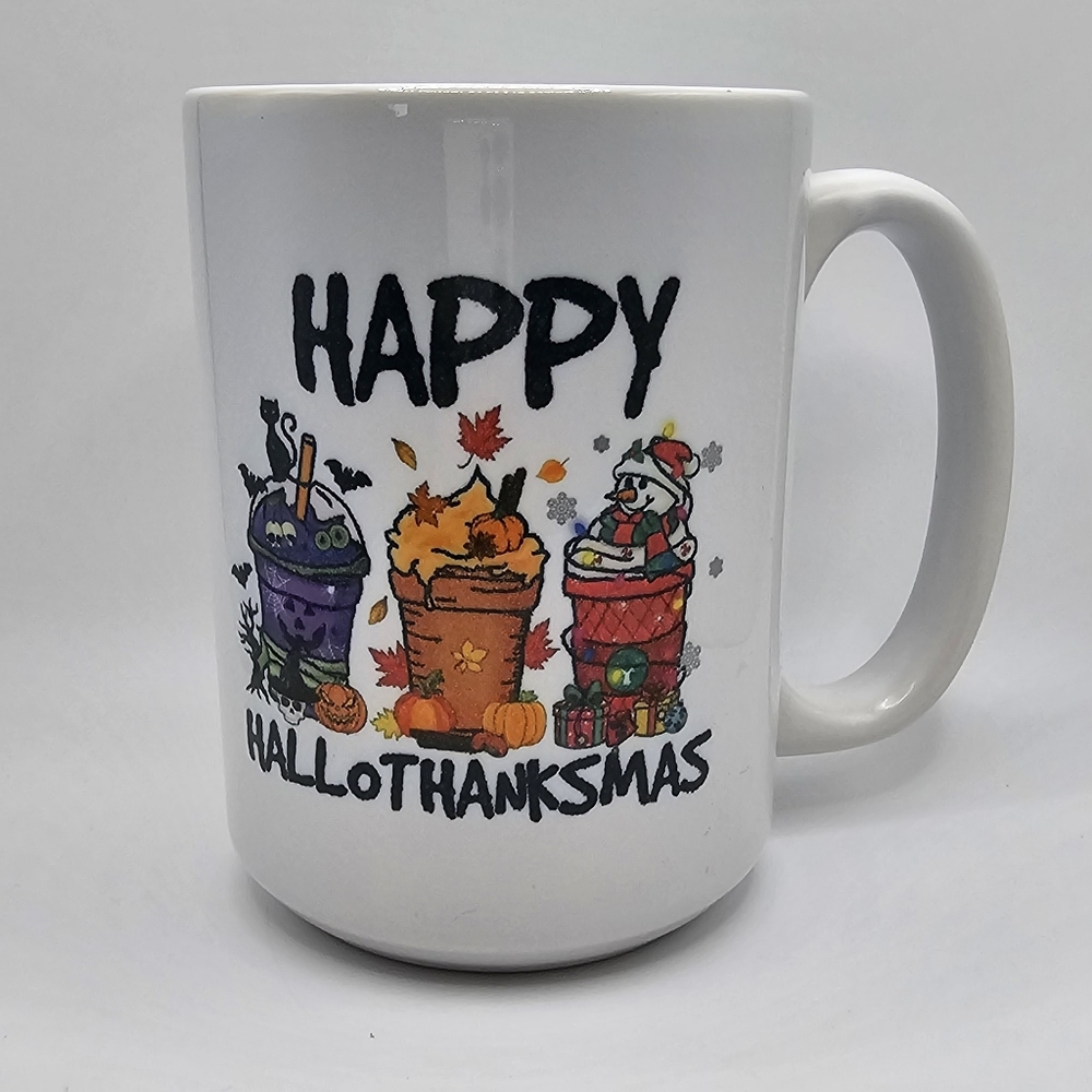 HallowThanksMas -  15oz White Coffee Cup Mug